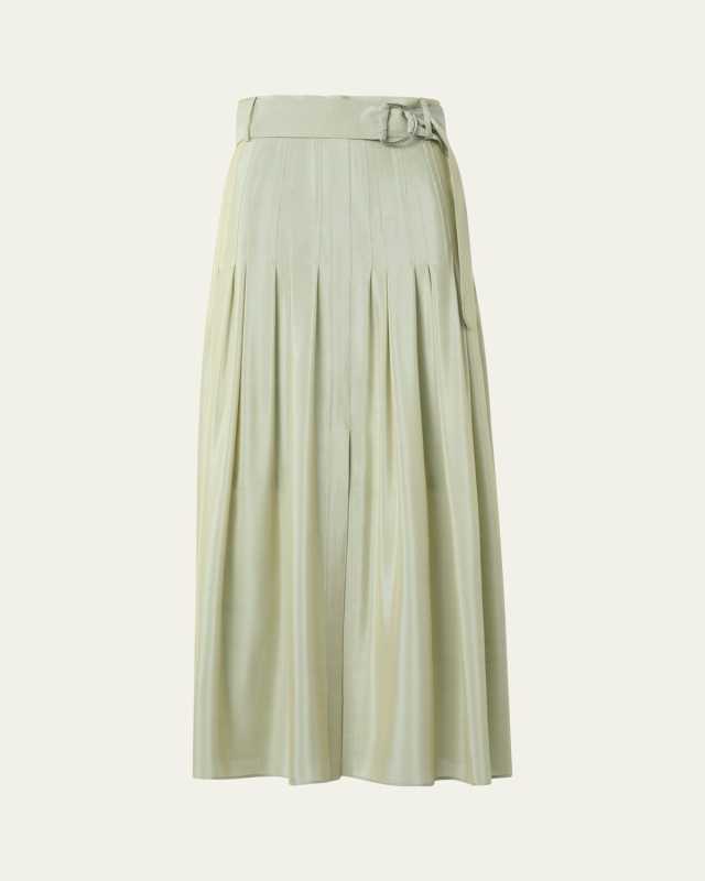 Pleated A-Line Batiste Midi Skirt